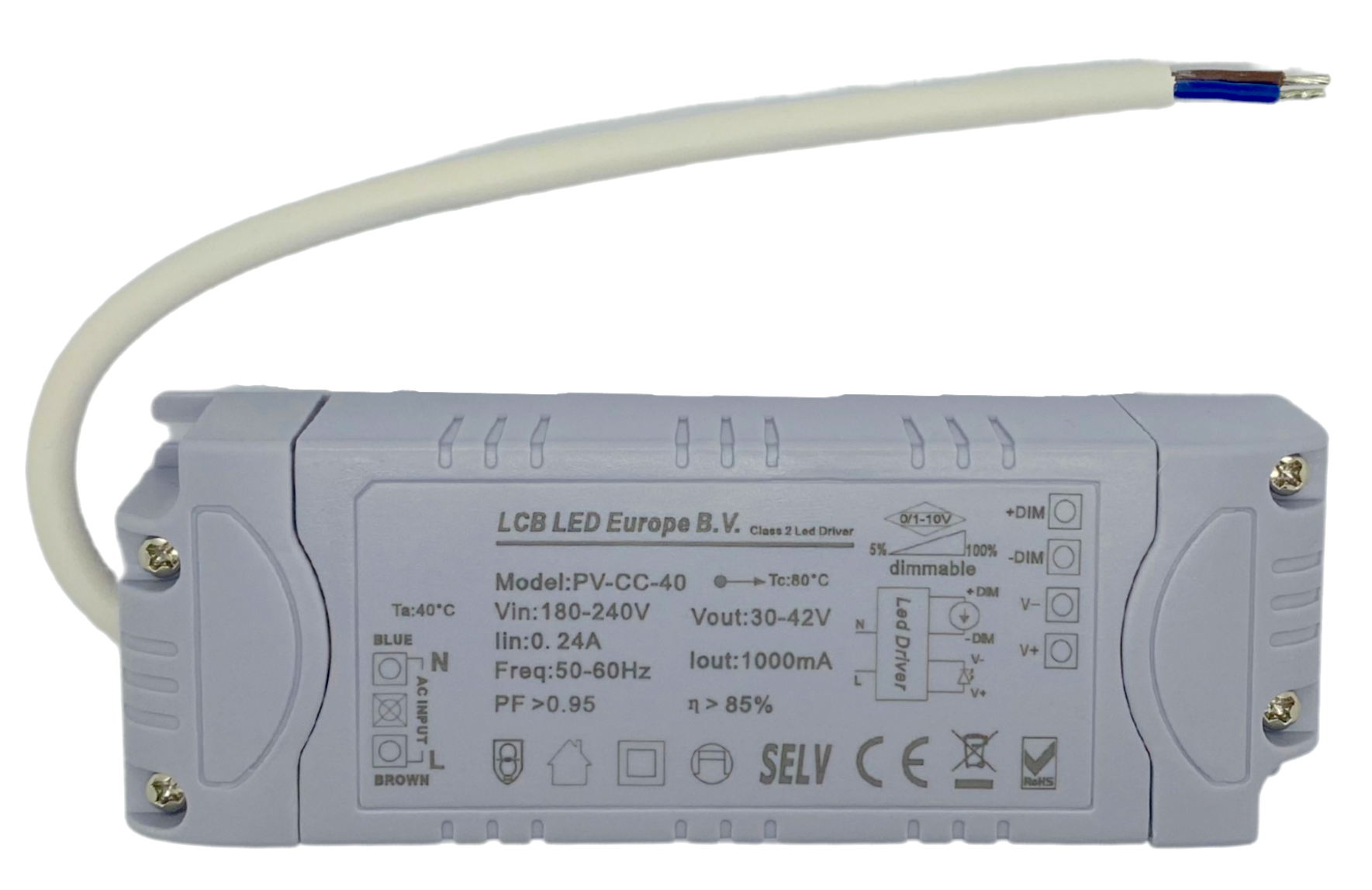 Dimbare LED driver 1-10V - voor 36W/40W LED paneel